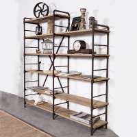 Wood metal 5 tiers display rack book shelf