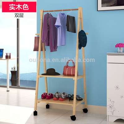 Clothes Rack Rail Coat Stand 2 Tier Shoe Rack Display Garment Shelves Hooks Wheels Wood