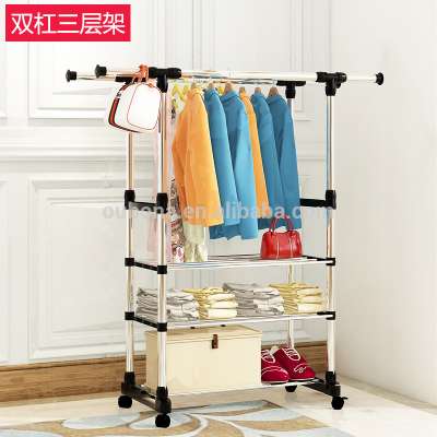 Adjustable Double Rail 3Tier Garment Rack Clothes Coat Hanging Shelf Stand