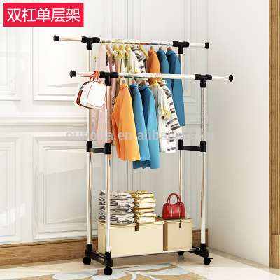 Adjustable Double Rail Garment Rack Clothes Coat Hanging Shelf Stand