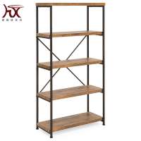 Portable modern furniture large tall bookcase,5 tiers industrial metal ladder book shelf wooden for living room