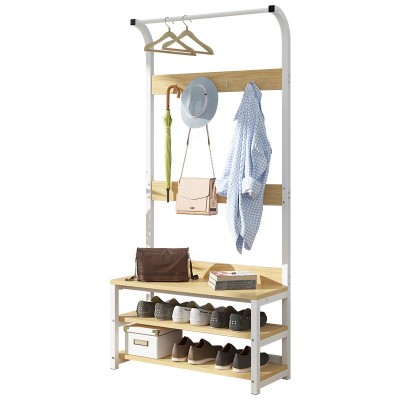 Metal Frame Multi Function Shoe and 4 Hook Coat Storage Rack Hanger Hooks Stand