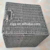 Folding woven paper storage basket with lid